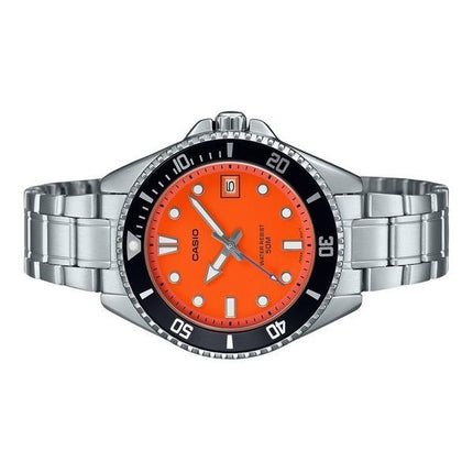 Montre analogique à quartz Casio Standard en acier inoxydable avec cadran orange MDV-10D-4A1V pour homme