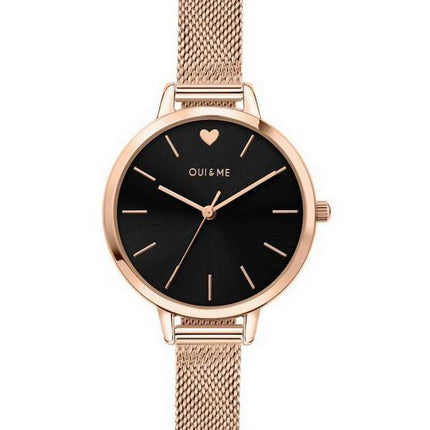 Montre Femme Oui &amp, Me Petite Amourette Cadran Noir Or Rose Acier Inoxydable Quartz ME010002