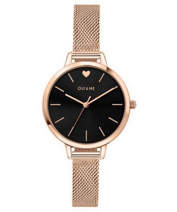 Montre Femme Oui &amp, Me Petite Amourette Cadran Noir Or Rose Acier Inoxydable Quartz ME010002