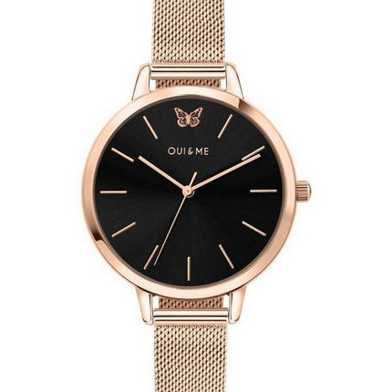 Montre Femme Oui &amp, Me Amourette Cadran Noir Or Rose Acier Inoxydable Quartz ME010015 Montre Femme
