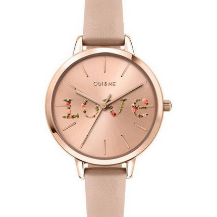 Montre Femme Oui &amp, Me Fleurette Or Rose Sunray Dial Bracelet Cuir Quartz ME010018