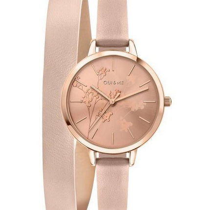 Montre pour femme Oui &amp, Me Petite Amourette en or rose avec cadran soleillé et bracelet en cuir à quartz ME010049