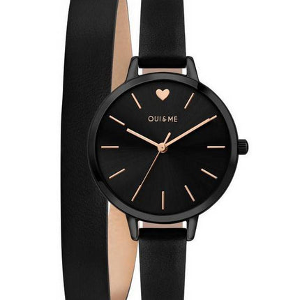 Oui &amp, Me Petite Amourette Cadran Noir Bracelet en Cuir Quartz ME010050 Montre Femme