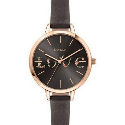 Oui &amp, Me Petite Fleurette Cadran Gris Bracelet En Cuir Quartz ME010061 Montre Femme