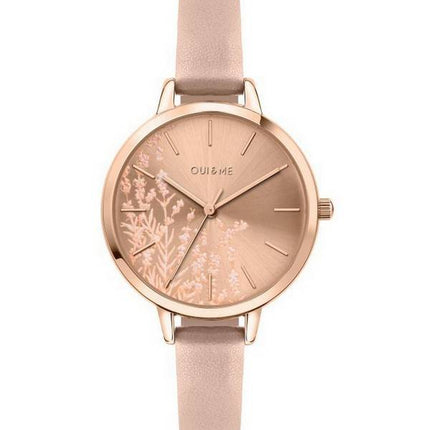 Oui &amp, Me Petite Fleurette Or Rose Cadran Sunray Bracelet En Cuir Quartz ME010064 Montre Femme