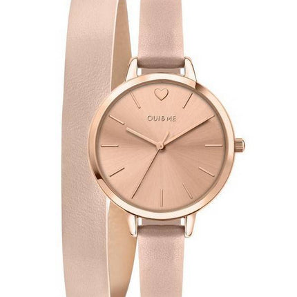 Montre pour femme Oui &amp, Me Petite Amourette en or rose avec cadran soleillé et bracelet en cuir à quartz ME010092