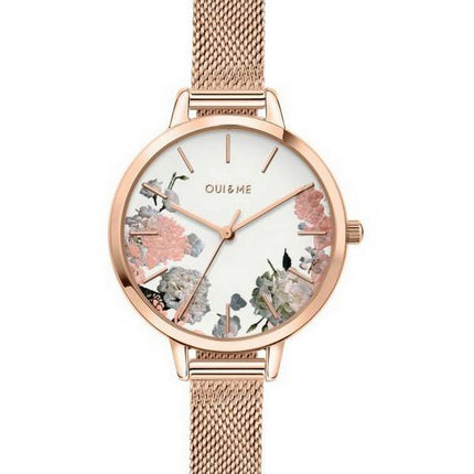 Montre Femme Oui &amp, Me Petite Fleurette Cadran Blanc Or Rose Acier Inoxydable Quartz ME010096