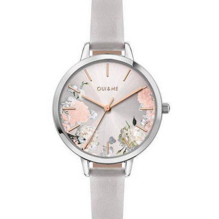 Oui &amp, Me Petite Fleurette Cadran Argent Bracelet En Cuir Quartz ME010098 Montre Femme