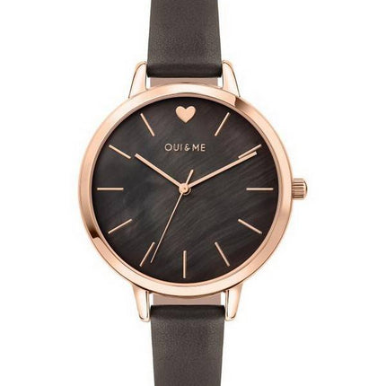 Montre pour femme Oui &amp, Me Amourette cadran noir avec cadran en cuir et bracelet en cuir à quartz ME010099