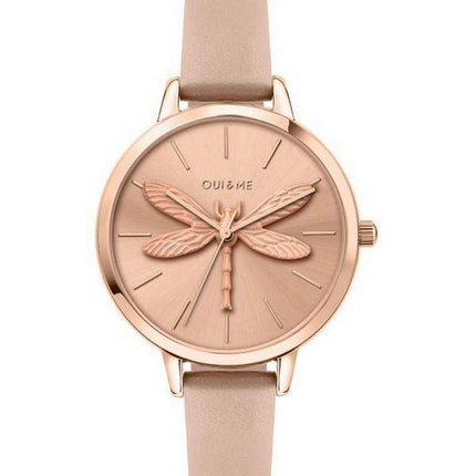 Montre pour femme Oui &amp, Me Amourette en or rose avec cadran soleillé et bracelet en cuir à quartz ME010100