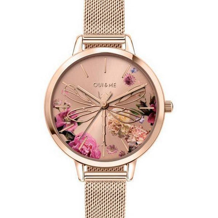Montre Oui &amp, Me Fleurette en acier inoxydable ton or rose à quartz ME010103 pour femme