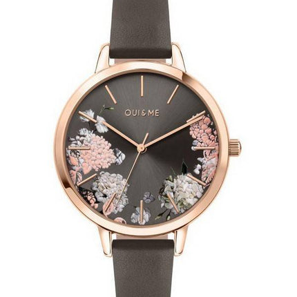Montre Oui &amp, Me Grande Fleurette Cadran Gris Foncé Bracelet Cuir Quartz ME010107 Montre Femme