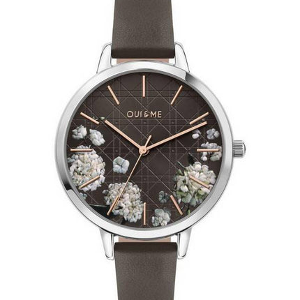Montre Oui &amp, Me Grande Fleurette Cadran Gris Foncé Bracelet Cuir Quartz ME010110 Montre Femme
