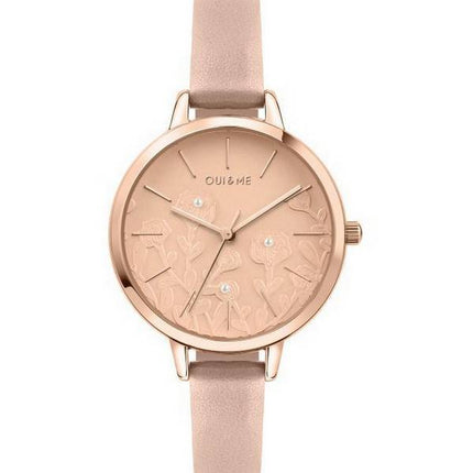 Oui &amp, Me Petite Fleurette Or Rose Cadran Brillant Bracelet En Cuir Quartz ME010129 Montre Femme