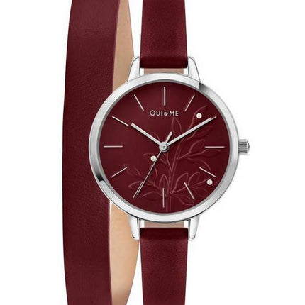 Montre pour femme Oui &amp, Me Petite Fleurette Bordeaux Sunray Dial Bracelet en cuir Quartz ME010133