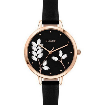 Montre Femme Oui &amp, Me Petite Fleurette Cadran Noir Mat Bracelet Cuir Quartz ME010137