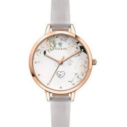Montre Femme Oui &amp, Me Petite Fleurette Cadran Blanc Mat Bracelet Cuir Quartz ME010139