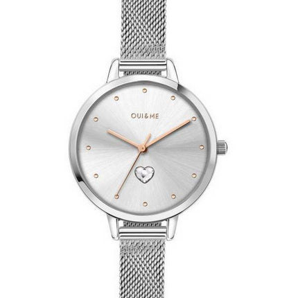 Montre pour femme Oui &amp, Me Petite Amourette Silver Sunray Dial en acier inoxydable Mesh Quartz ME010140