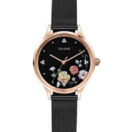 Montre Femme Oui &  Me Minette Crystal Accents Cadran Noir Acier Inoxydable Quartz ME010182