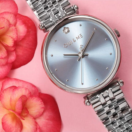 Montre Oui &amp, Me Etoile en acier inoxydable avec cadran bleu et quartz ME010293 pour femme