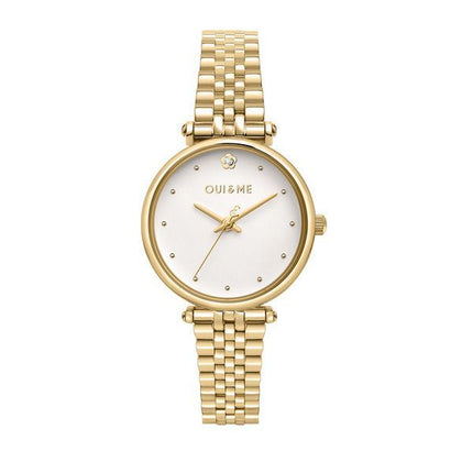 Montre Oui &amp, Me Etoile en acier inoxydable doré avec cadran blanc et quartz ME010295 pour femme