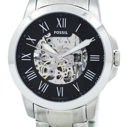 Accorder des fossiles montre automatique cadran squelette noir ME3103 masculin