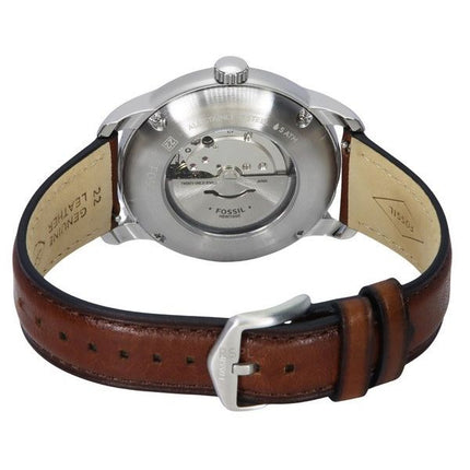 Montre unisexe Fossil Heritage Brown LiteHide, bracelet en cuir, cadran crème, automatique ME3221