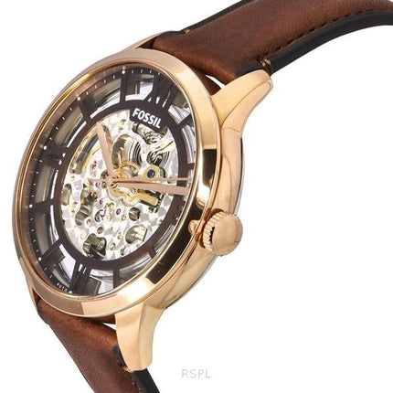 Montre pour homme Fossil Townsman avec bracelet en cuir et cadran squelette marron automatique ME3259