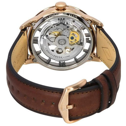 Montre pour homme Fossil Townsman avec bracelet en cuir et cadran squelette marron automatique ME3259