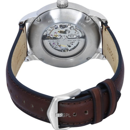 Montre homme Fossil Heritage ME3264, bracelet en cuir marron, cadran squelette crème, automatique