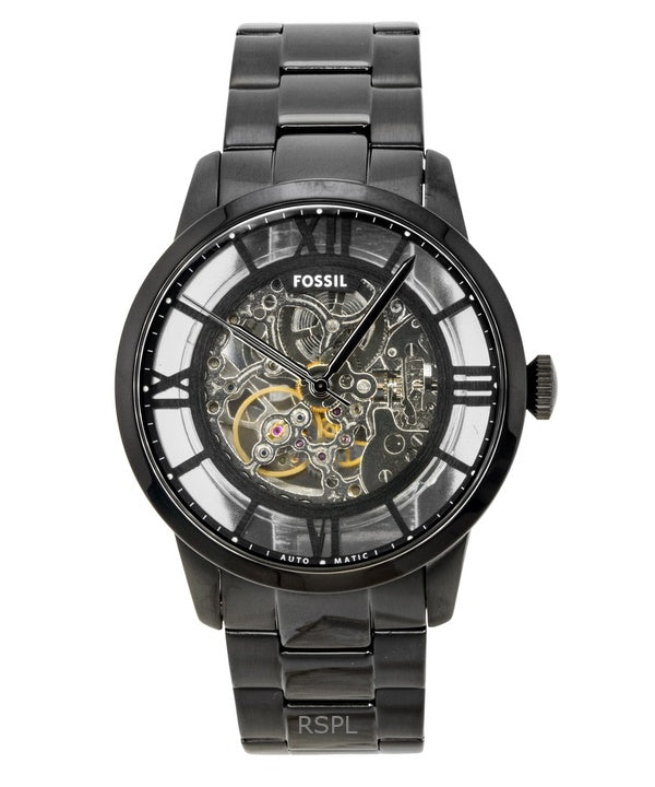 Montre homme Fossil Townsman ME3269 en acier inoxydable, cadran squelette noir, automatique