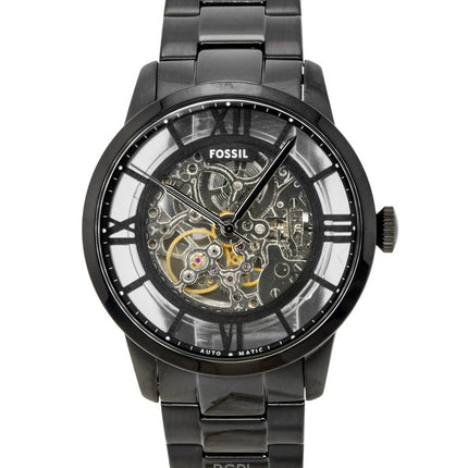 Montre homme Fossil Townsman ME3269 en acier inoxydable, cadran squelette noir, automatique