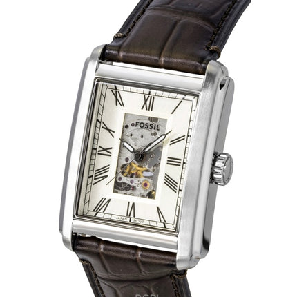 Montre homme Fossil Carraway ME3272, bracelet en cuir façon croco, cadran beige à cœur ouvert, automatique