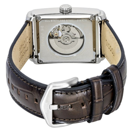 Montre homme Fossil Carraway ME3272, bracelet en cuir façon croco, cadran beige à cœur ouvert, automatique