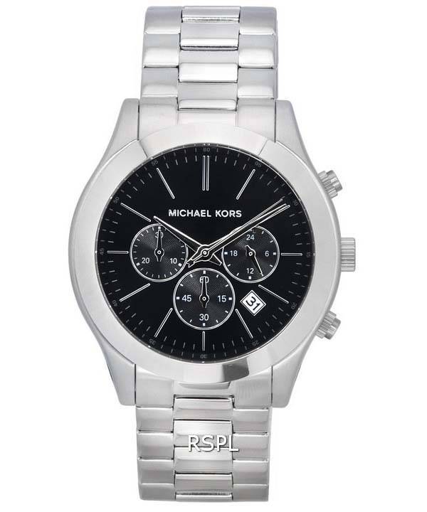 Michael Kors Slim Runway Chronographe Cadran Noir Quartz MK1056SET 100M Montre Homme Avec Coffret Cadeau
