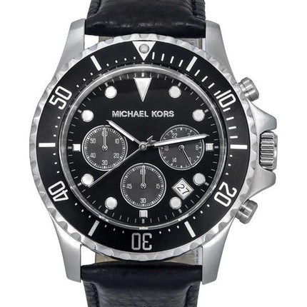 Montre pour homme Michael Kors Everest chronographe en cuir bleu marine avec cadran noir et quartz MK9091 100M