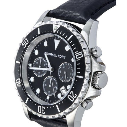 Montre pour homme Michael Kors Everest chronographe en cuir bleu marine avec cadran noir et quartz MK9091 100M