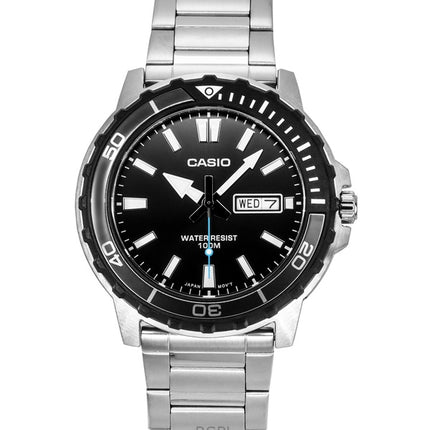 Montre analogique Casio Standard pour homme, acier inoxydable, cadran noir, quartz, MTD-125D-1A3V, 100 m
