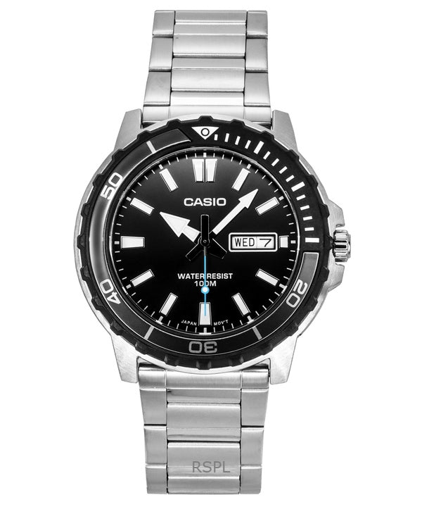 Montre analogique Casio Standard pour homme, acier inoxydable, cadran noir, quartz, MTD-125D-1A3V, 100 m