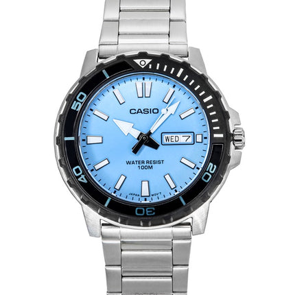 Montre analogique Casio Standard pour homme, en acier inoxydable, cadran bleu aqua, quartz, MTD-125D-2A3V, 100 m