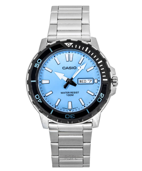 Montre analogique Casio Standard pour homme, en acier inoxydable, cadran bleu aqua, quartz, MTD-125D-2A3V, 100 m