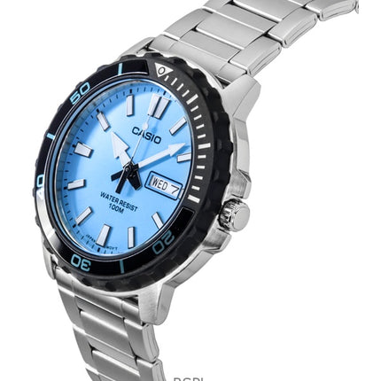 Montre analogique Casio Standard pour homme, en acier inoxydable, cadran bleu aqua, quartz, MTD-125D-2A3V, 100 m