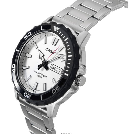 Montre analogique Casio pour homme, bracelet en acier inoxydable, cadran argenté, quartz, 100 m, MTD-125D-7AV