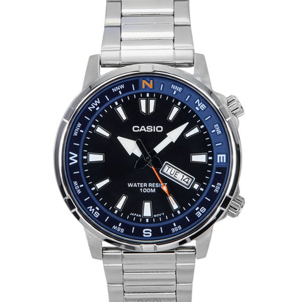 Montre Casio Standard analogique en acier inoxydable avec cadran noir et quartz MTD-130D-1A2V 100M pour homme