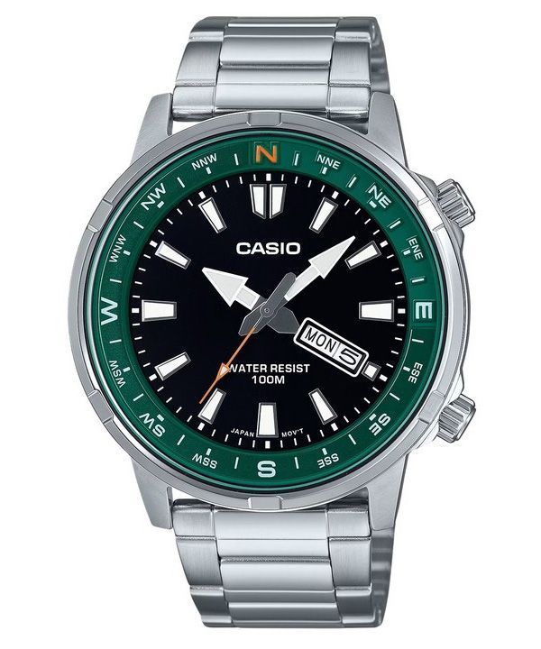 Montre Casio Standard analogique en acier inoxydable avec cadran noir et quartz MTD-130D-1A3V 100M pour homme