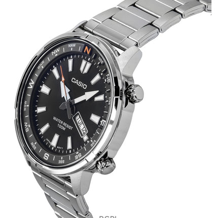 Montre Casio Standard analogique en acier inoxydable avec cadran noir et quartz MTD-130D-1A4V 100M pour homme