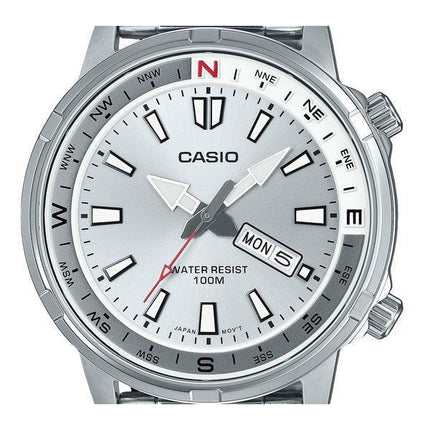 Montre Casio Standard analogique en acier inoxydable avec cadran argenté et quartz MTD-130D-7AV 100M pour homme