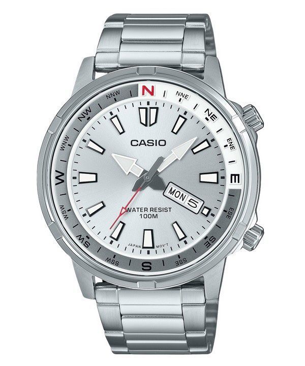 Montre homme Casio MTD-130D-7AV 100M, analogique, cadran argenté, acier inoxydable, reconditionnée