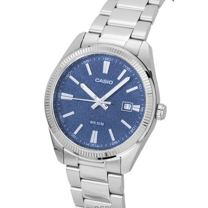 Montre analogique Casio Standard pour homme, acier inoxydable, cadran bleu, quartz, MTP-1302DA-2A1V