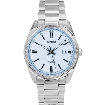 Montre analogique Casio Standard pour homme, acier inoxydable, cadran bleu clair, quartz, MTP-1302DA-2A2V